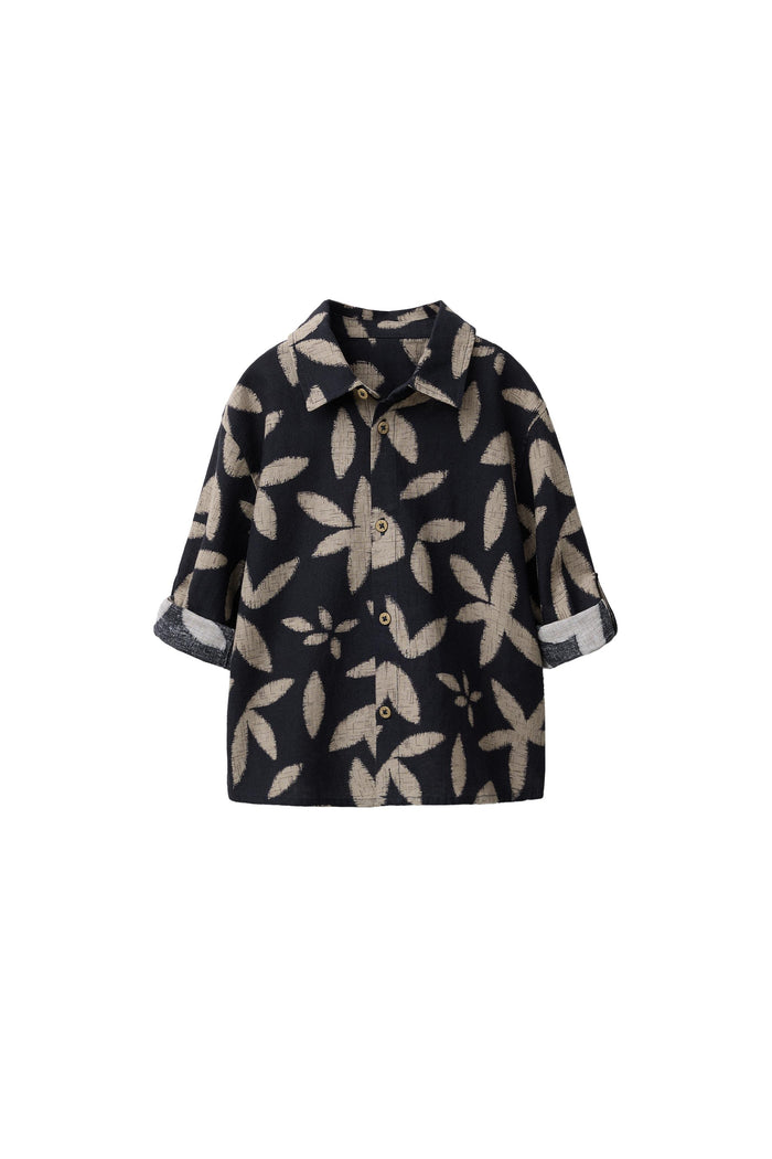 Leaf Print Shirt – Black / Ecru