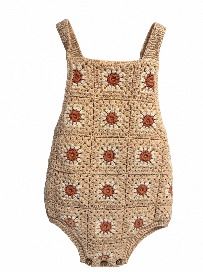 Floral Open-Knit Crochet Romper