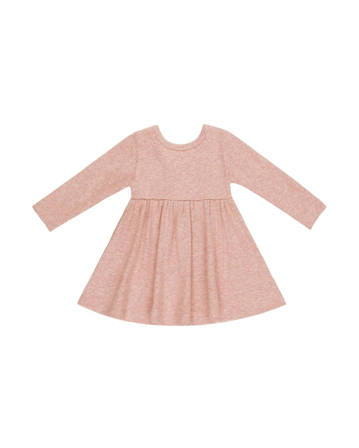 Rose ribbed long-sleeve baby dress in organic cotton
