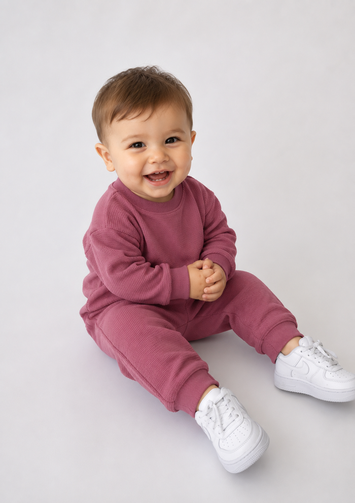 Mauve waffle knit baby jogger set
