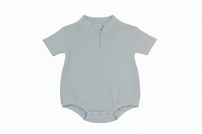 Soft blue stripe waffle knit bubble baby romper