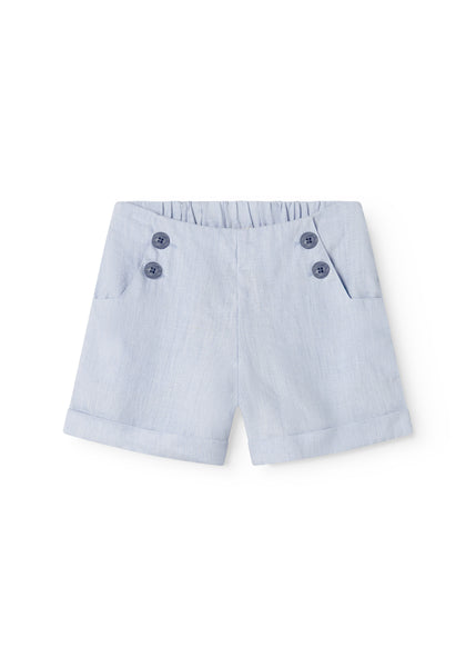 Blue mist linen baby button shorts