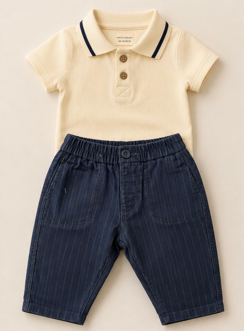 Bamboo Polo & Striped Baggy Pant Outfit