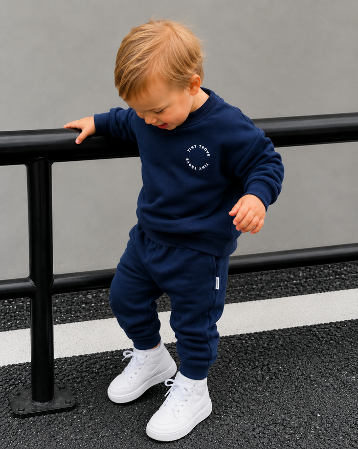 Dark navy cotton fleece baby tracksuit