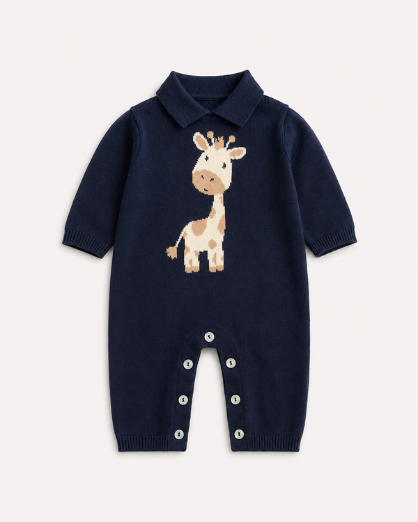 Navy Organic Cotton Baby Knit Romper 100% Organic Made In Italy