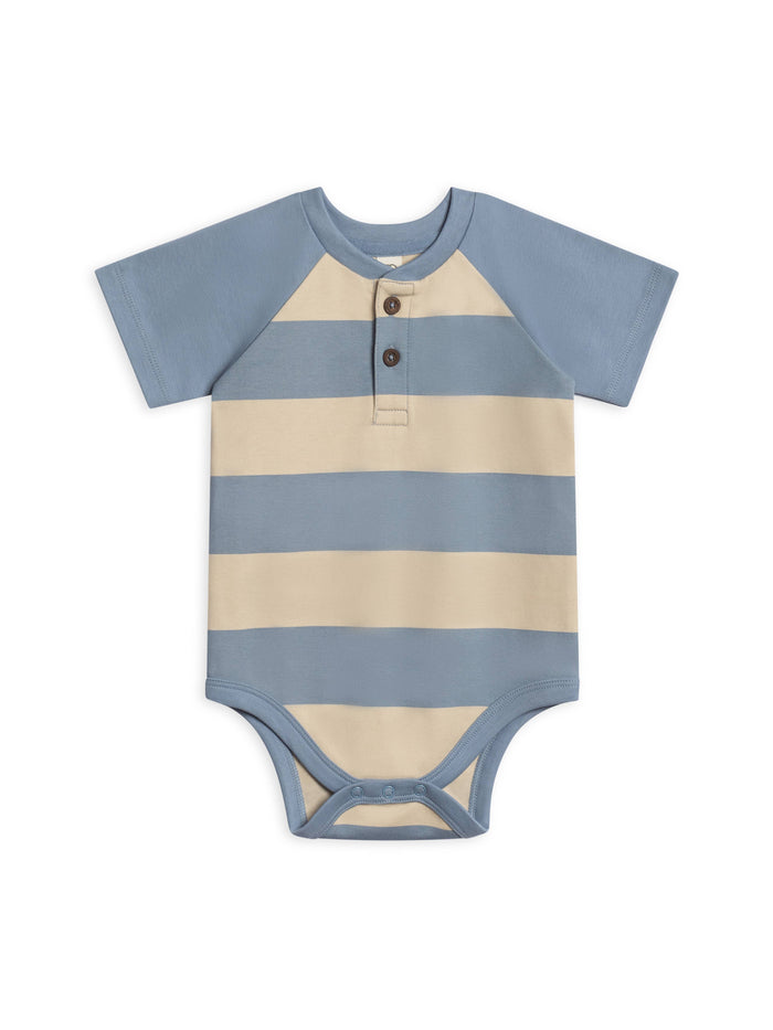 Striped raglan henley baby bodysuit in organic cotton