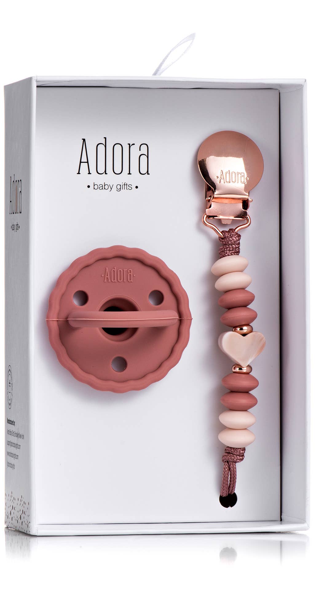 Scalloped Rosewood Heart Pacifier Clip Set
