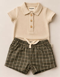 Tarmac Grid Short & Oat Polo Bodysuit Set- OEKO-TEX certified
