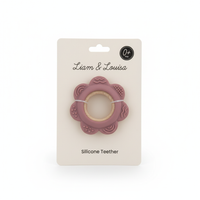 Pink Flower Silicone & Beechwood Baby Ring Teether - Blush