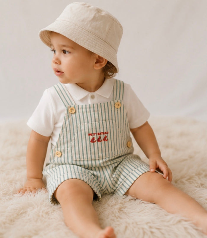 French striped baby overalls and polo set