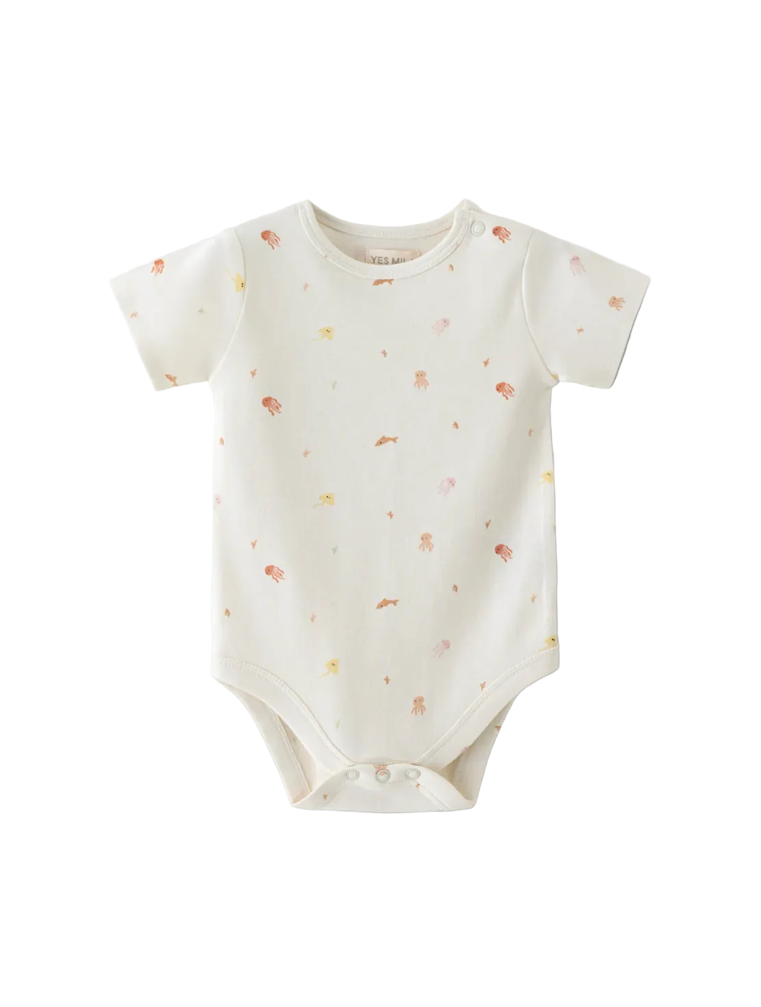 Baby onesie with subtle pattern on a light background