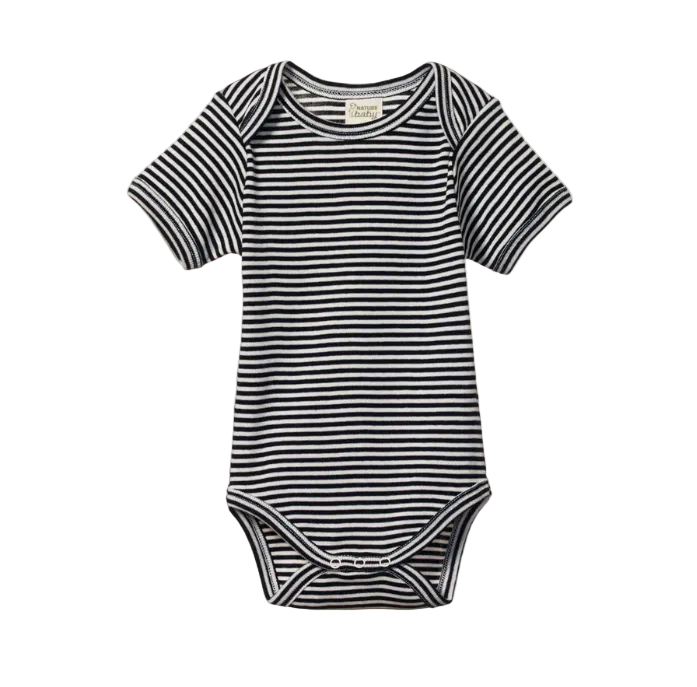 Short-sleeve organic cotton baby bodysuit set in stripes