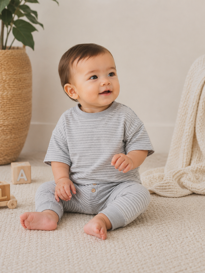 Fine stripe Pima cotton baby tee and pant set