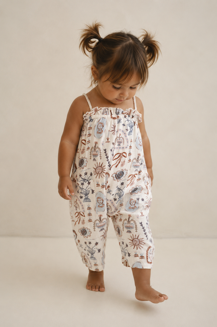 Solea linen baby jumpsuit with rope tie