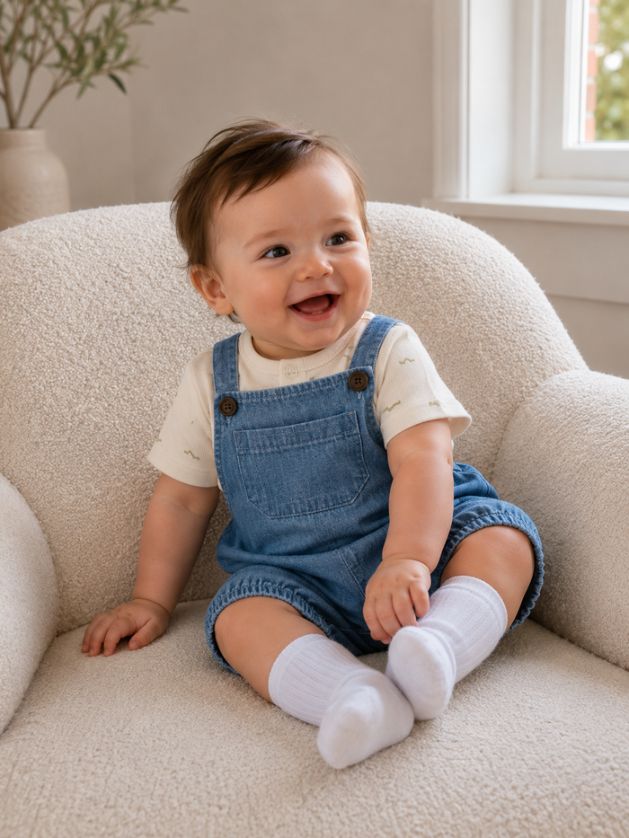 Chambray bubble overall and bodysuit baby set
