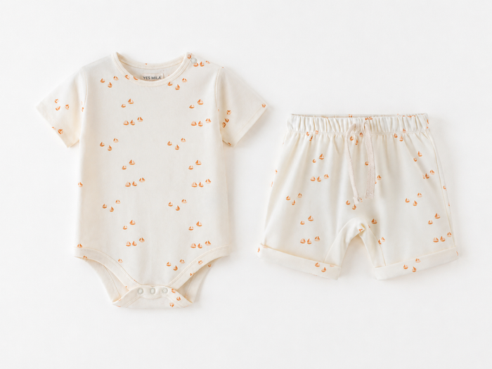 Sailing print baby bodysuit and shorts set