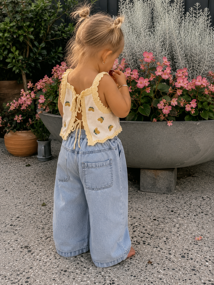 Lemon yellow cotton knit baby top