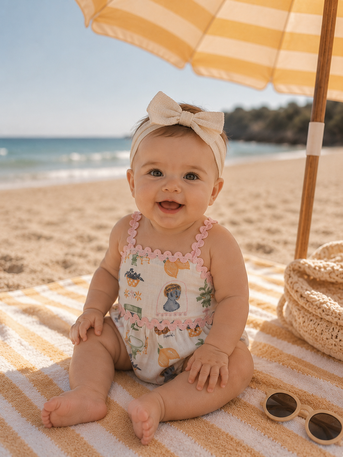 Ric rac trim cotton baby romper