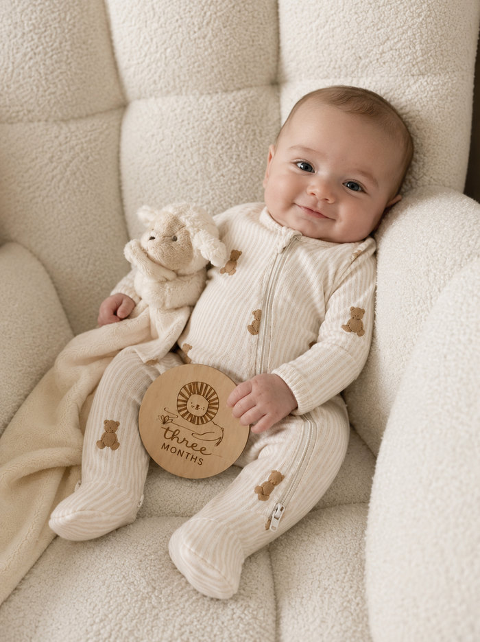 Bamboo zip baby pajamas in teddy print