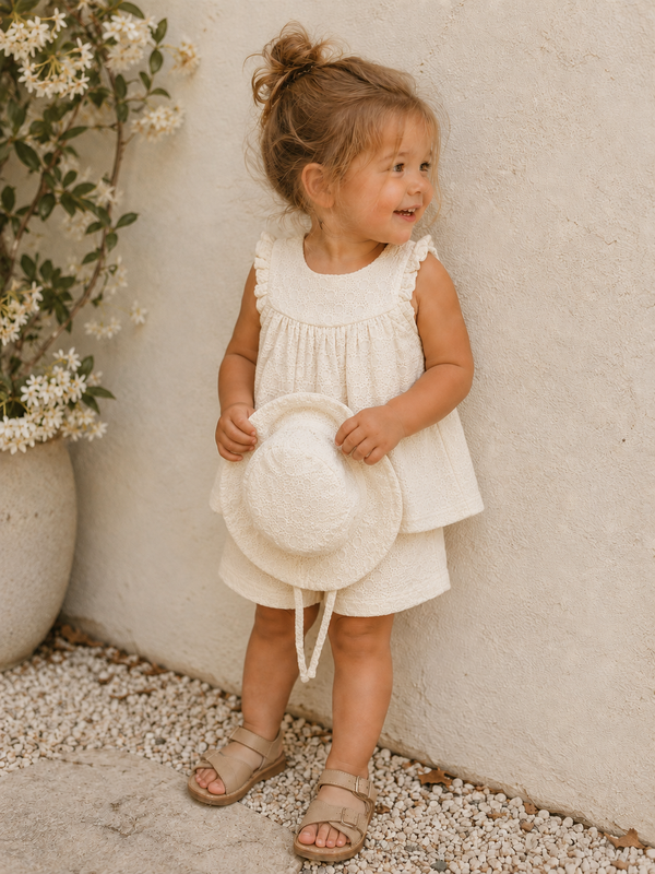 Heart broderie cotton poplin baby outfit