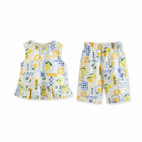 Woven Lemon Matching Set — Frill Top & Wide-Leg Trousers