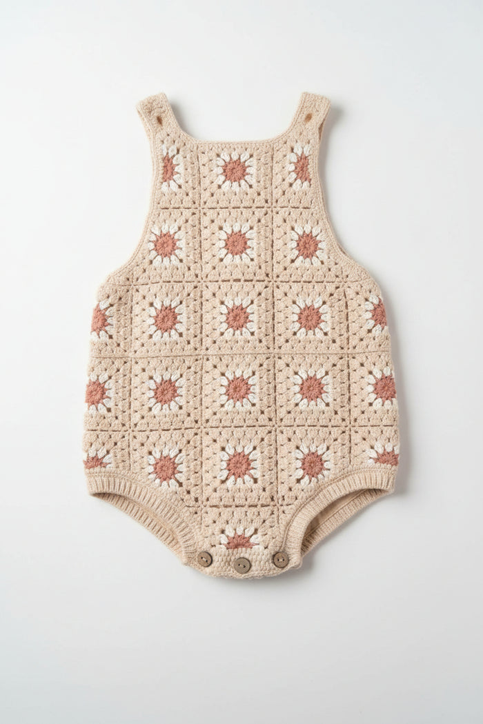 Floral crochet knit baby romper – view 3