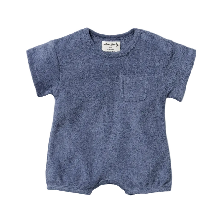 Deep blue organic terry baby growsuit, footed sleeper