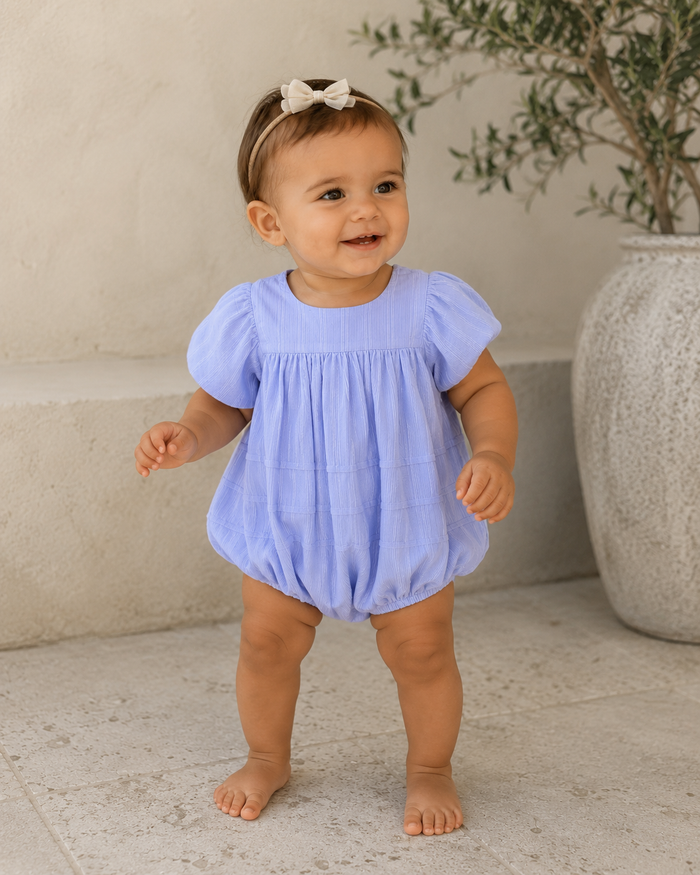Ice lavender puff-sleeve cotton baby romper – view 2