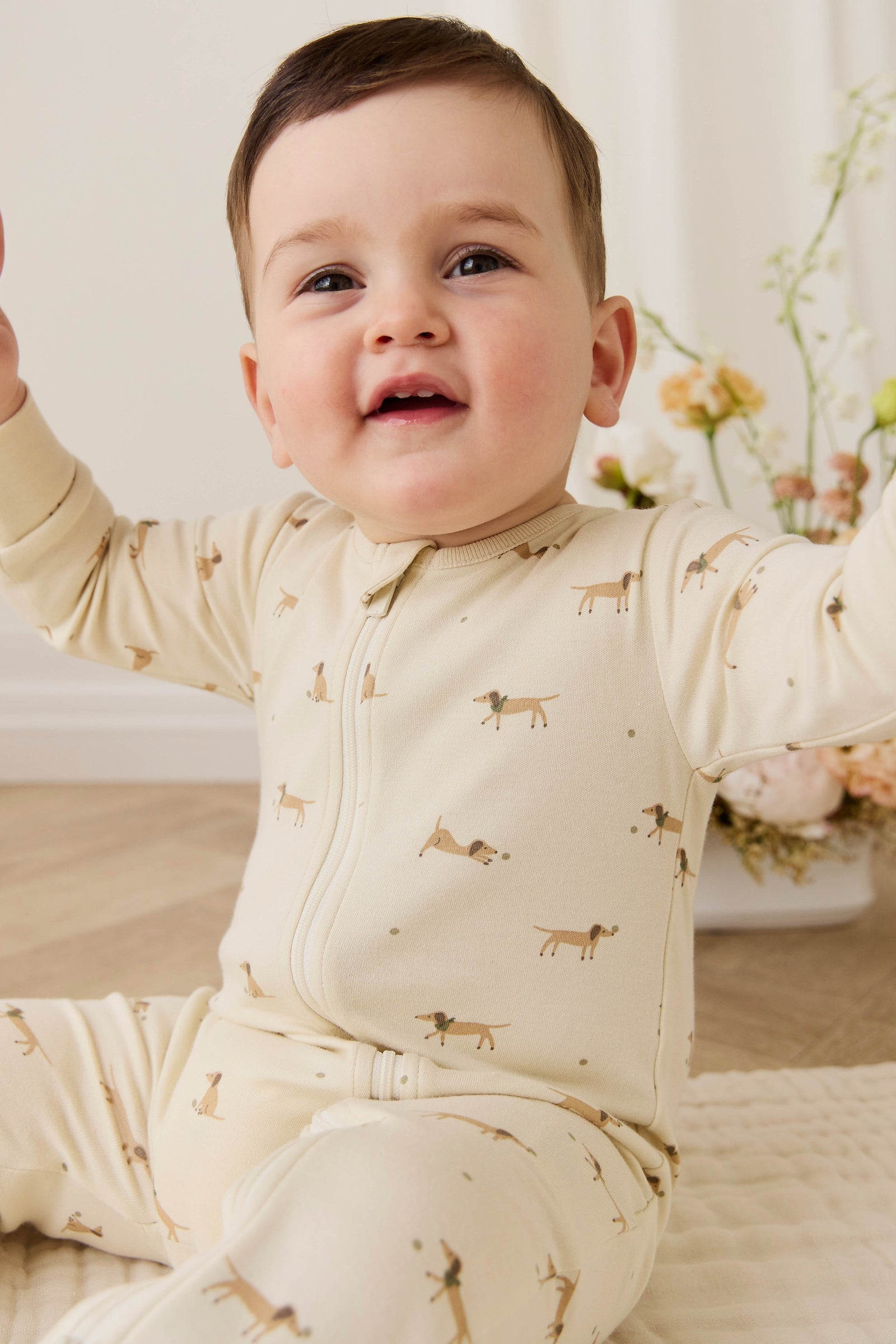 Organic Cotton Reese Zip Onepiece - Play Ball Cassava