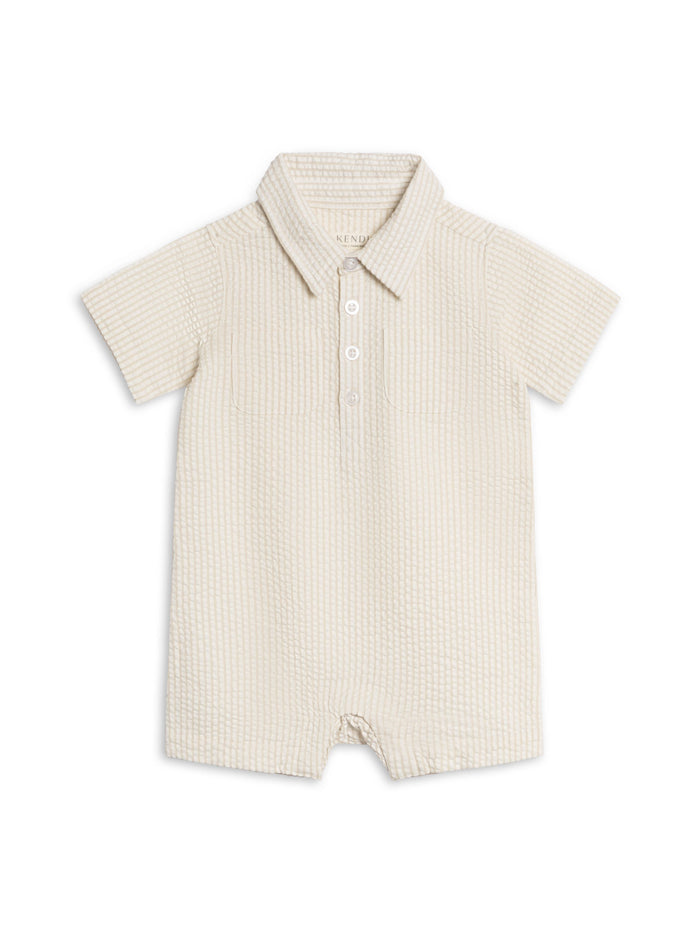 Dune stripe seersucker collared baby playsuit