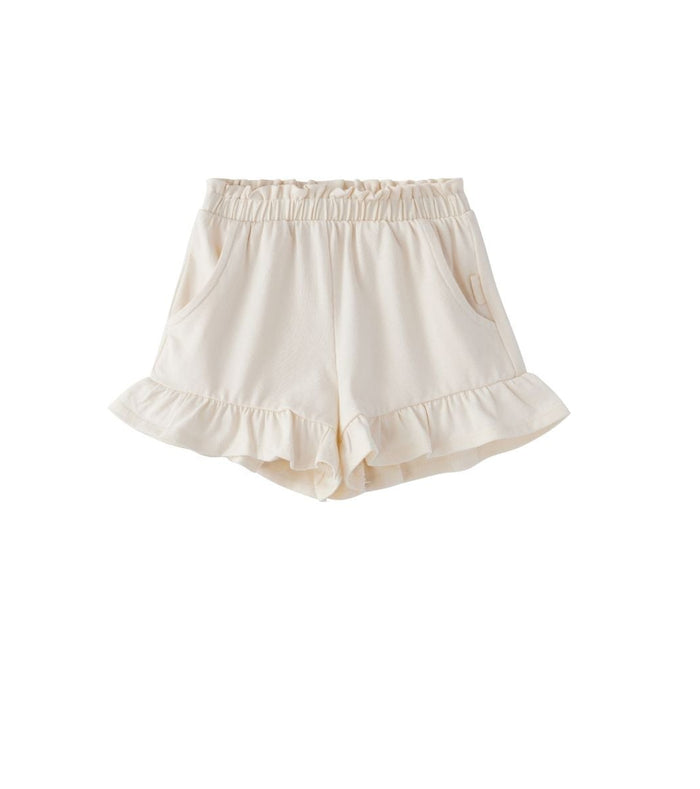 Antique white ruffle baby shorts in organic cotton