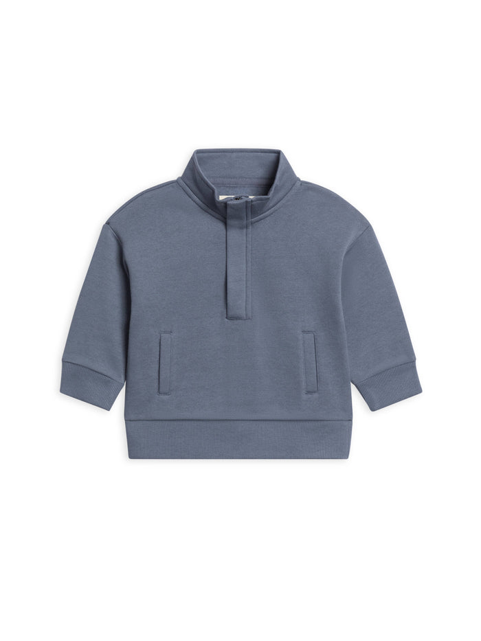 Blue fleece half-zip baby pullover in organic cotton