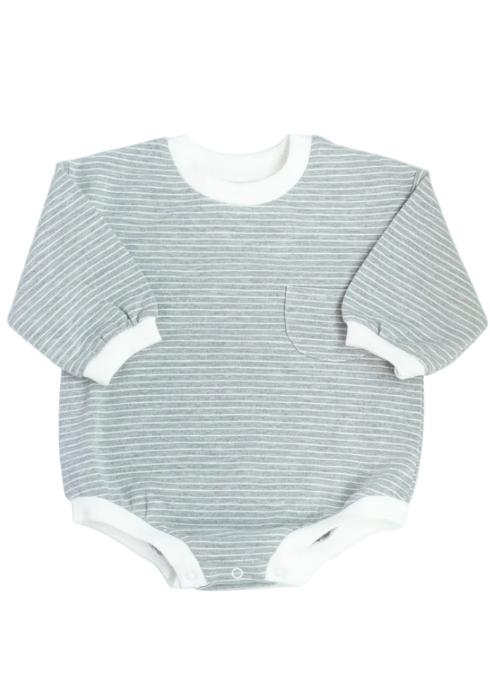 Striped oversized bubble baby romper in organic cotton