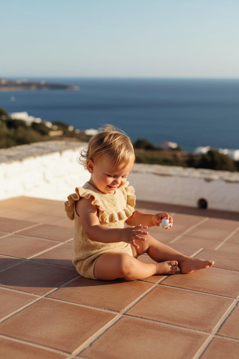 Pointelle Ruffle Romper — Yellow