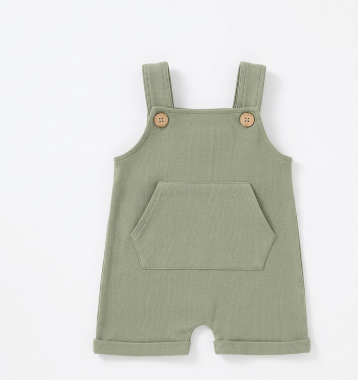 Sage french terry baby overalls in organic cotton