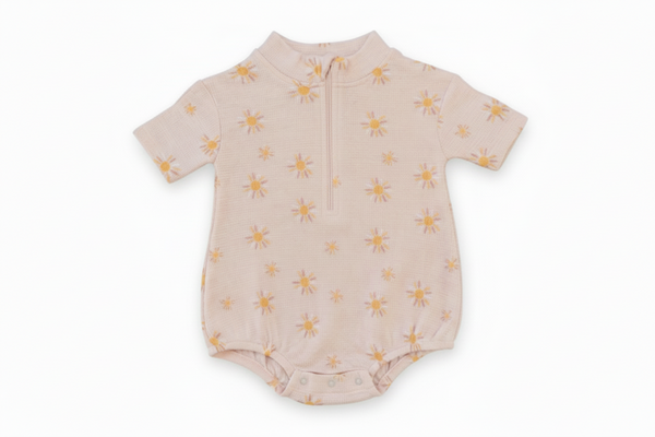 Soft yellow waffle knit bubble baby romper – view 3