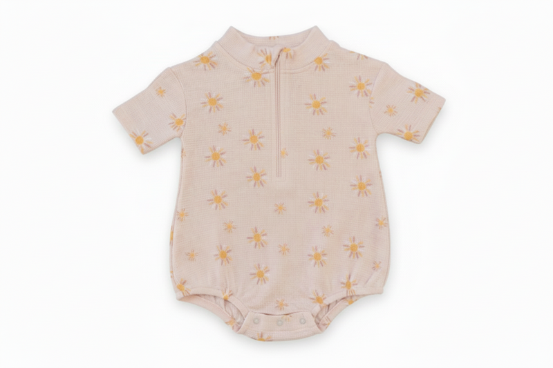 Waffle Knit Bubble Romper β Soft Yellow