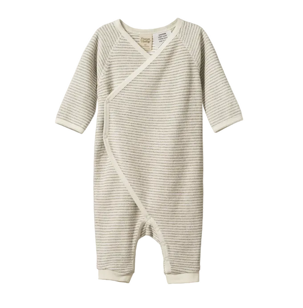 Striped kimono baby bodysuit in stretch organic cotton