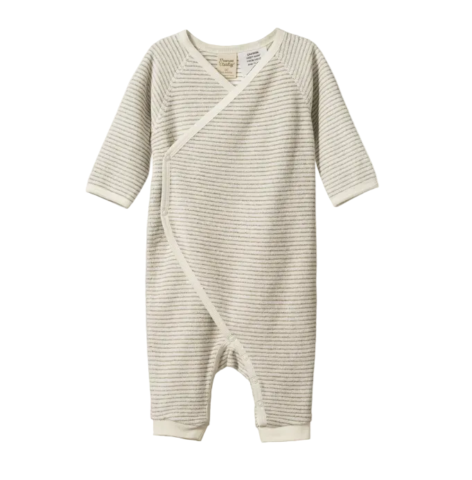 Striped kimono baby bodysuit in stretch organic cotton