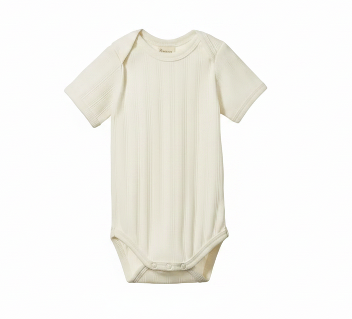 Short-sleeve organic cotton baby bodysuit in forest green and natural