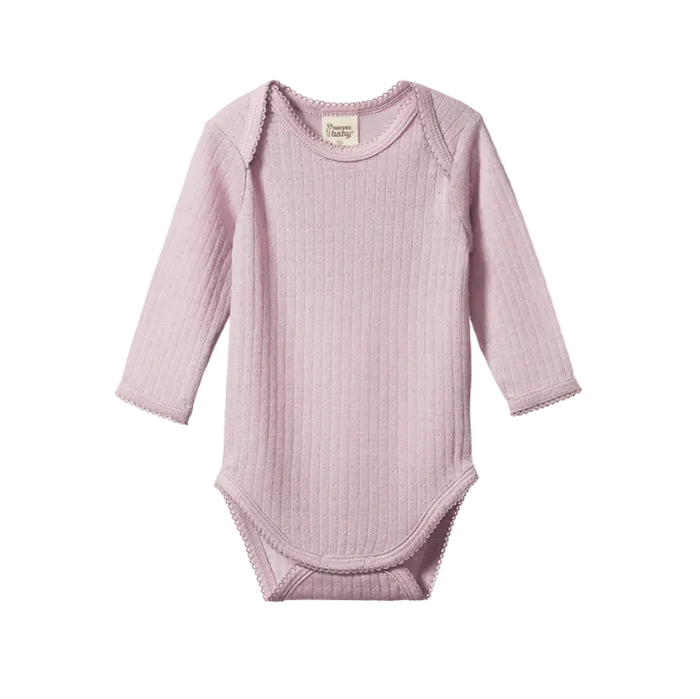 Pointelle merino long-sleeve baby bodysuit