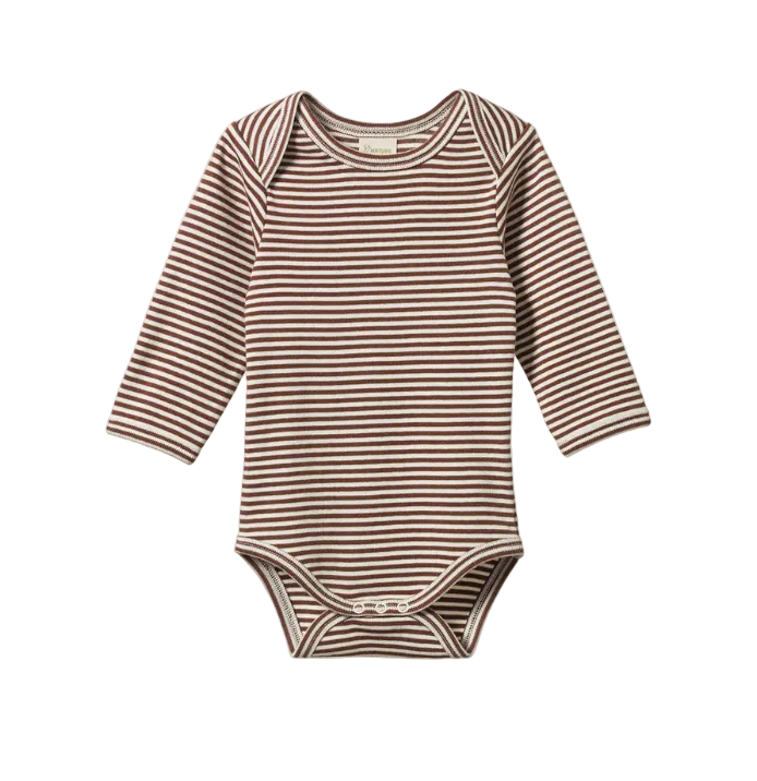 Organic cotton long-sleeve baby bodysuit with snap closure