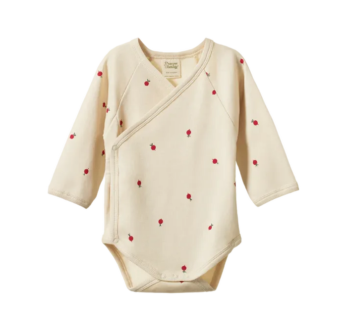 Wrap-style long-sleeve kimono baby bodysuit