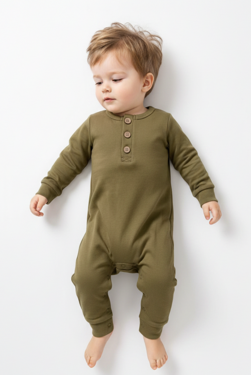 Organic Cotton Button Romper β Soft Neutral