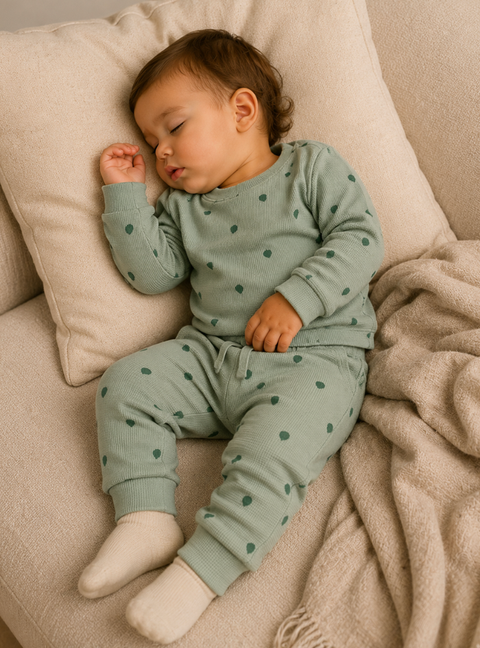 Organic cotton waffle baby top and pant set