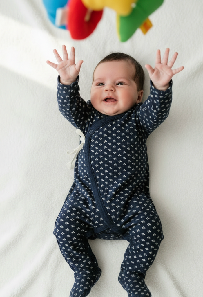 Petite indigo floral organic cotton baby one-piece
