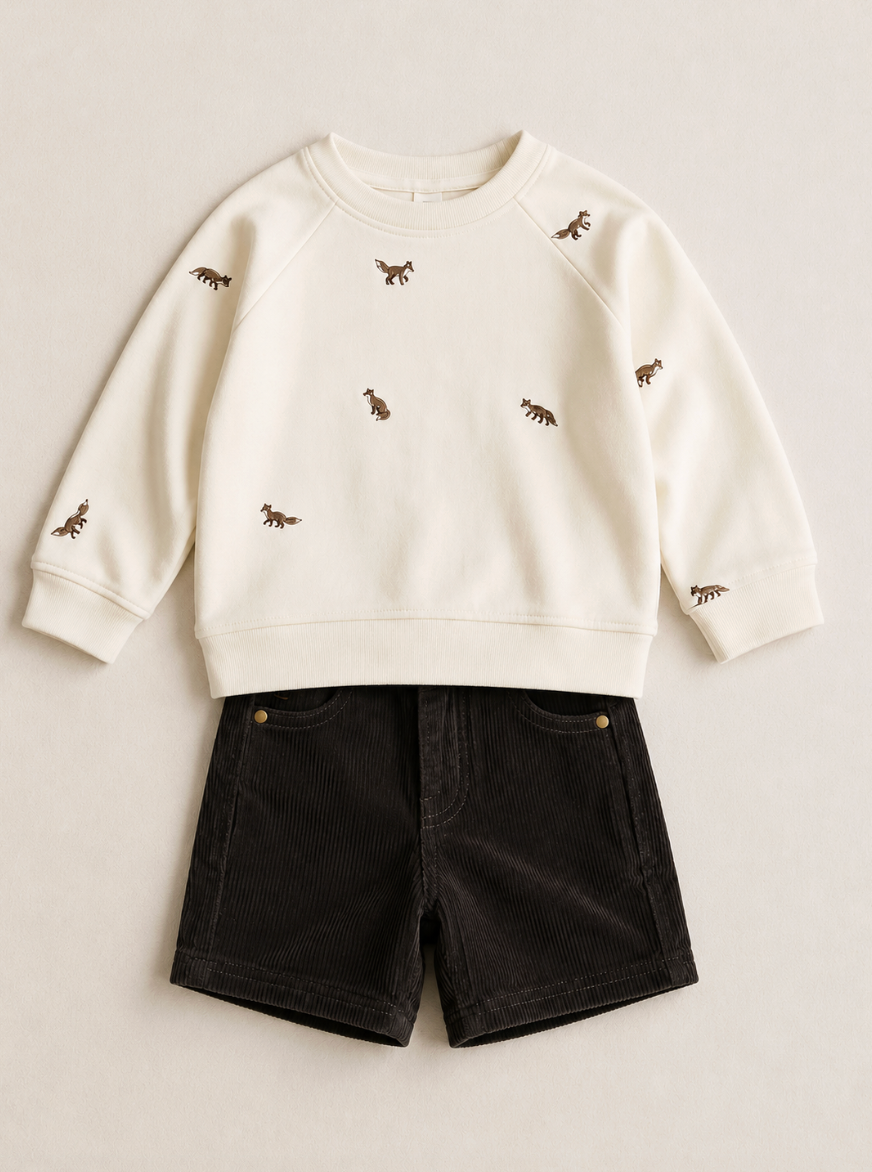 Fox Knit Pullover & Bistre Shorts Set