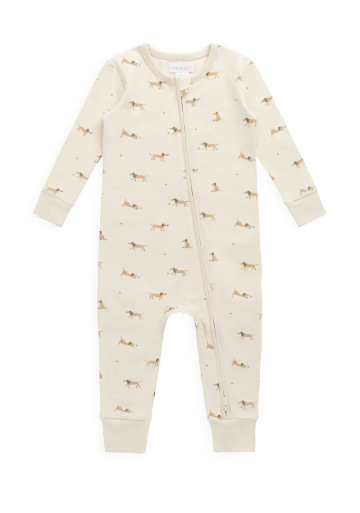 Dog print organic cotton zip baby one-piece
