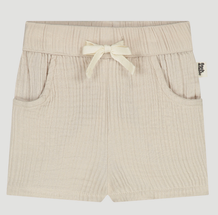 Tan organic cotton muslin baby shorts