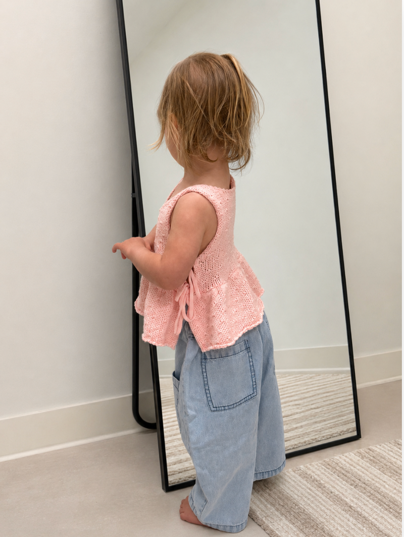 Pink Cotton Peplum Tie-Side Baby Top